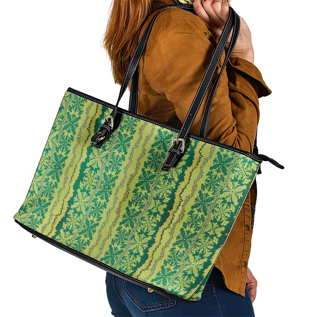 Hawaii Lei with Tribal Quilt Motif Leather Tote Bag LT9 - Polynesian Pride