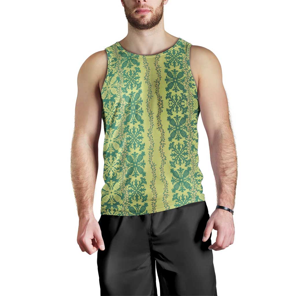 Hawaii Lei with Tribal Quilt Motif Men Tank Top