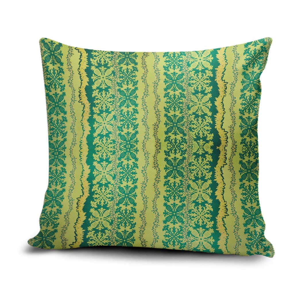 Hawaii Lei with Tribal Quilt Motif Pillow Cover LT9 Green - Polynesian Pride