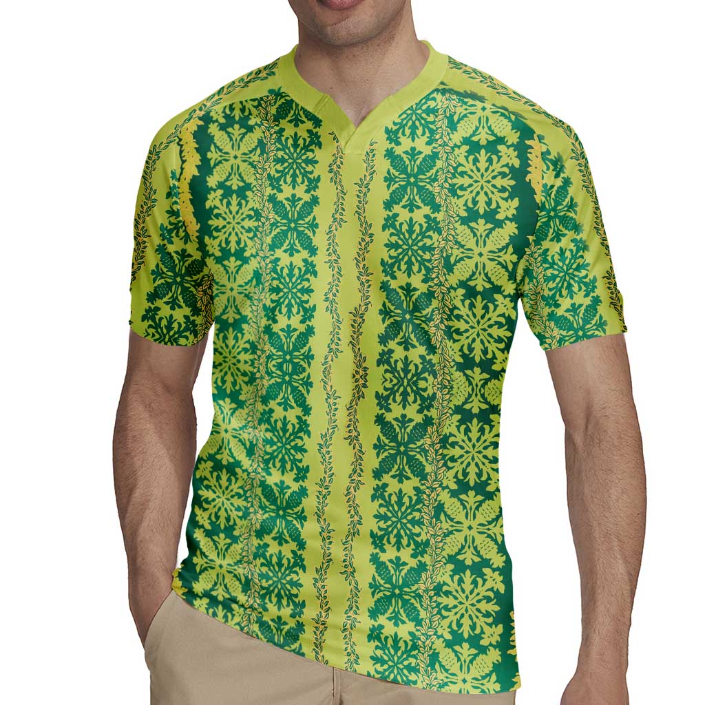 Hawaii Lei with Tribal Quilt Motif Rugby Jersey LT9 - Polynesian Pride