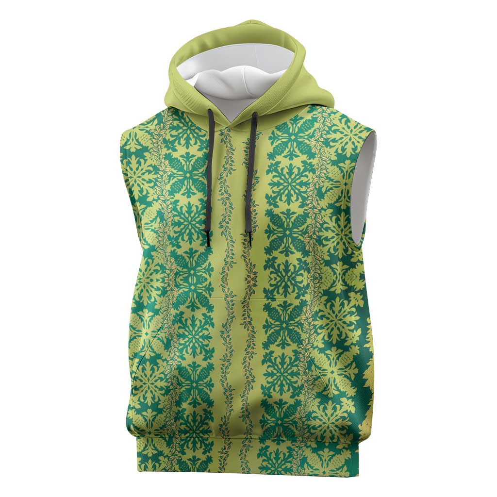 Hawaii Lei with Tribal Quilt Motif Sleeveless Hoodie - Polynesian Pride