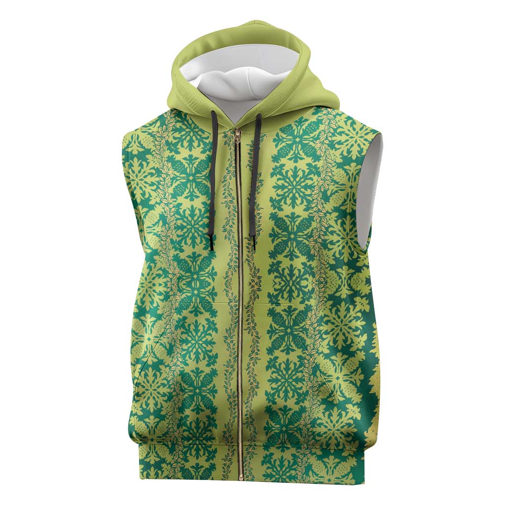 Hawaii Lei with Tribal Quilt Motif Sleeveless Zip Hoodie - Polynesian Pride