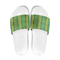 Hawaii Lei with Tribal Quilt Motif Slide Sandals LT9 Green - Polynesian Pride