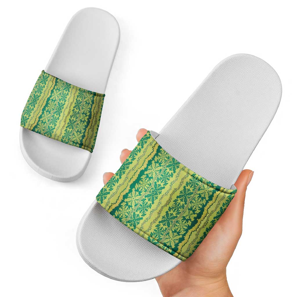 Hawaii Lei with Tribal Quilt Motif Slide Sandals LT9 - Polynesian Pride