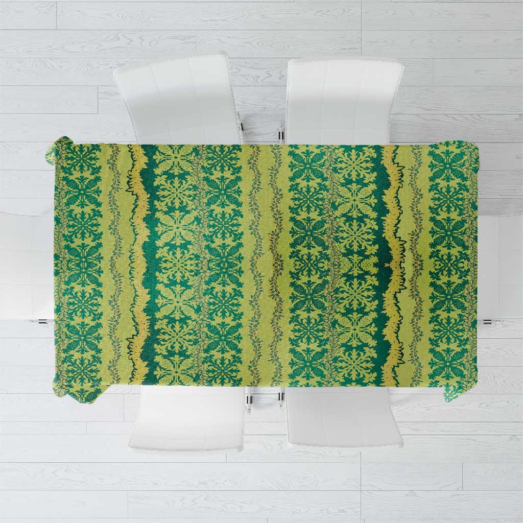 Hawaii Lei with Tribal Quilt Motif Tablecloth LT9 Green - Polynesian Pride
