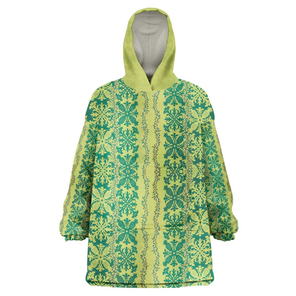 Hawaii Lei with Tribal Quilt Motif Wearable Blanket Hoodie