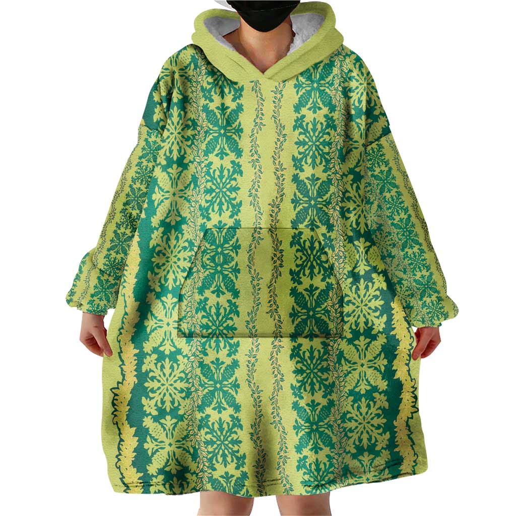 Hawaii Lei with Tribal Quilt Motif Wearable Blanket Hoodie