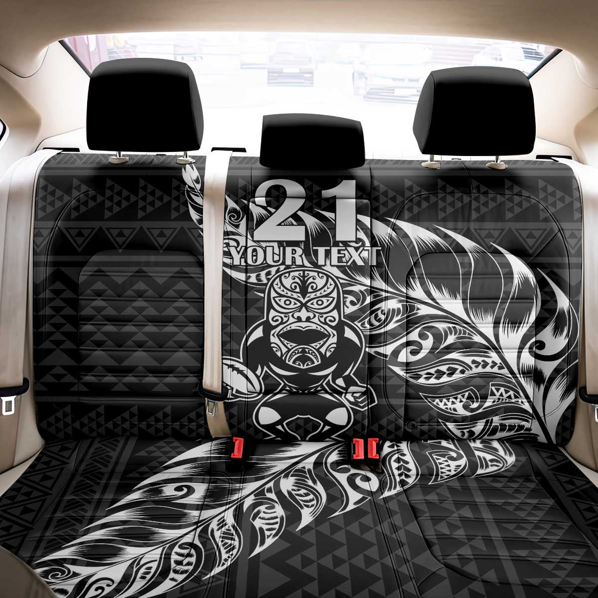New Zealand Rugby Warrior Custom Back Car Seat Cover Black Fern Taniko Motif LT9 - Polynesian Pride