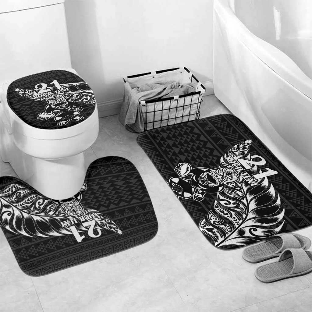 New Zealand Rugby Warrior Custom Bathroom Set Black Fern Taniko Motif - Polynesian Pride