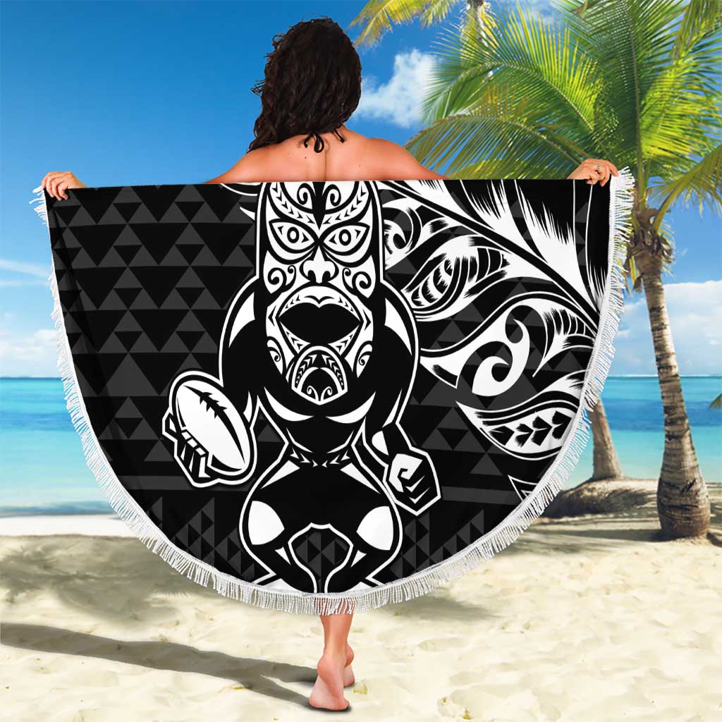 New Zealand Rugby Warrior Custom Beach Blanket Black Fern Taniko Motif