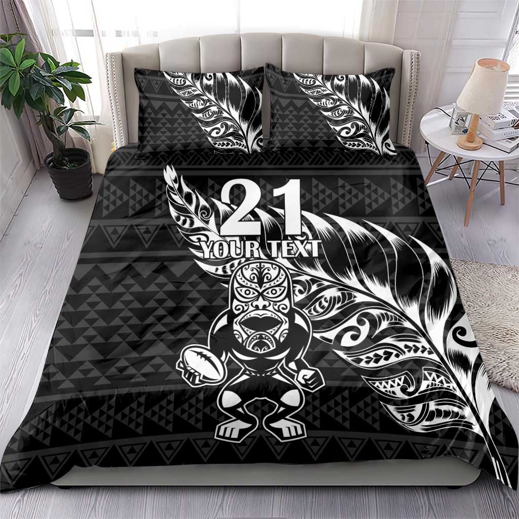 New Zealand Rugby Warrior Custom Bedding Set Black Fern Taniko Motif