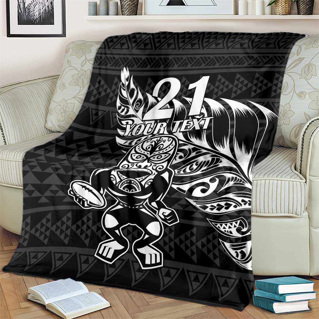 New Zealand Rugby Warrior Custom Blanket Black Fern Taniko Motif