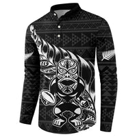 New Zealand Rugby Warrior Custom Button Sweatshirt Black Fern Taniko Motif