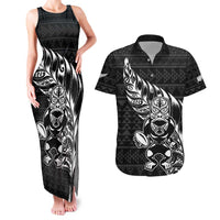 New Zealand Rugby Warrior Custom Couples Matching Tank Maxi Dress and Hawaiian Shirt Black Fern Taniko Motif LT9 Black - Polynesian Pride