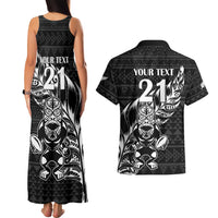 New Zealand Rugby Warrior Custom Couples Matching Tank Maxi Dress and Hawaiian Shirt Black Fern Taniko Motif LT9 - Polynesian Pride
