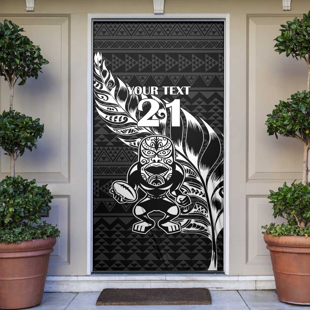 New Zealand Rugby Warrior Custom Door Cover Black Fern Taniko Motif - Polynesian Pride