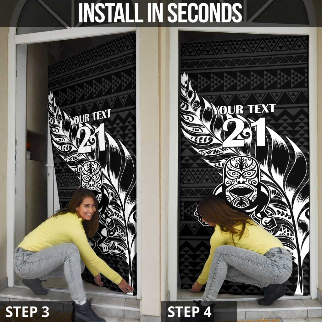 New Zealand Rugby Warrior Custom Door Cover Black Fern Taniko Motif - Polynesian Pride