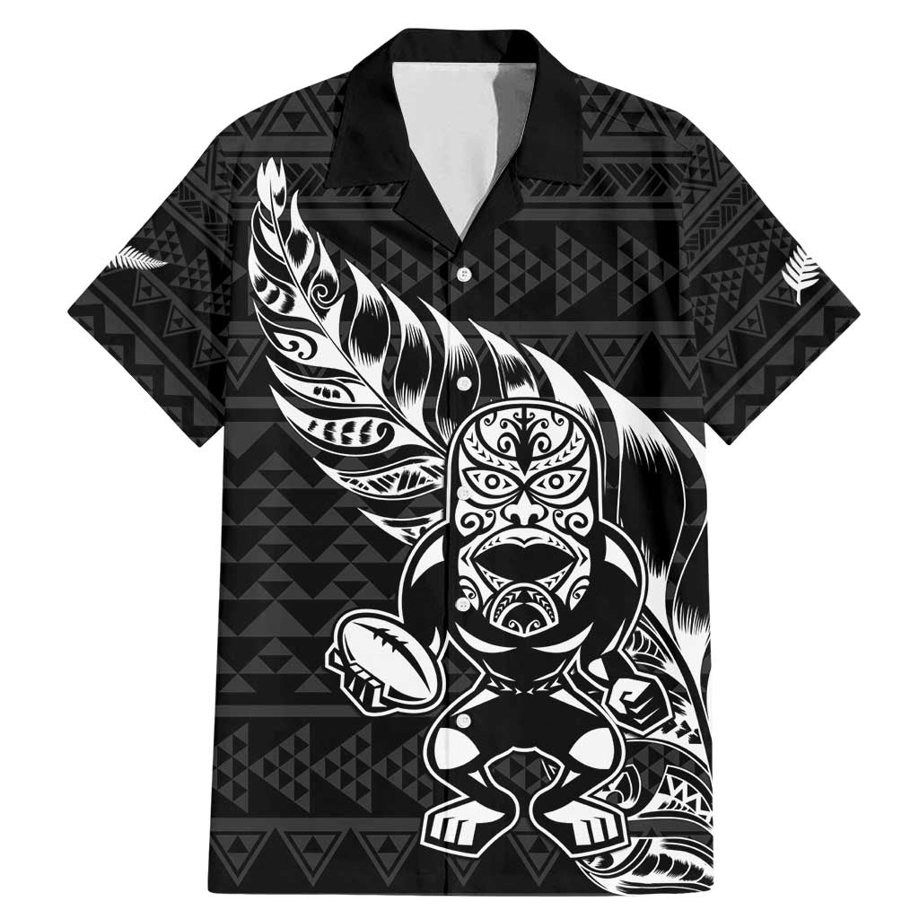 New Zealand Rugby Warrior Custom Family Matching Mermaid Dress and Hawaiian Shirt Black Fern Taniko Motif LT9 Dad's Shirt - Short Sleeve Black - Polynesian Pride