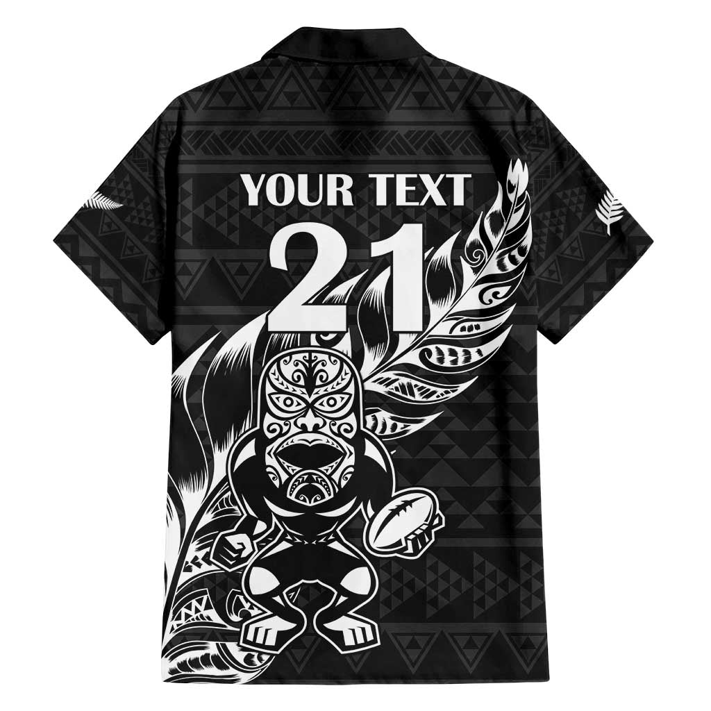 New Zealand Rugby Warrior Custom Family Matching Off Shoulder Maxi Dress and Hawaiian Shirt Black Fern Taniko Motif