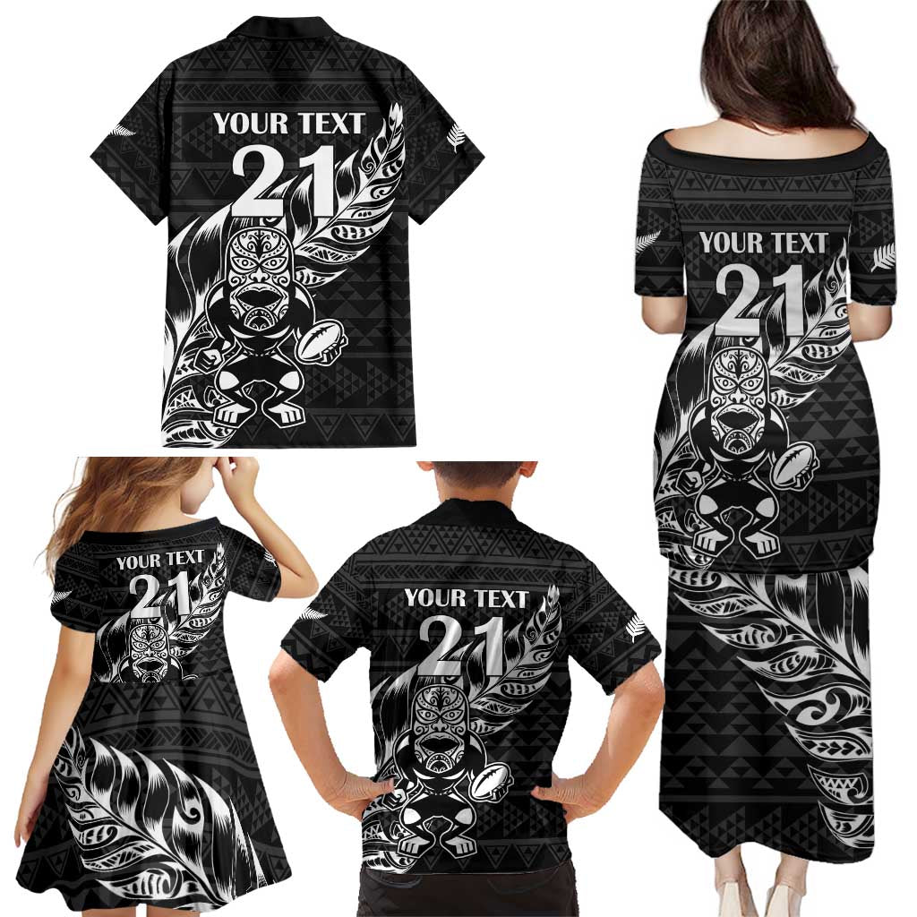New Zealand Rugby Warrior Custom Family Matching Puletasi and Hawaiian Shirt Black Fern Taniko Motif LT9 - Polynesian Pride