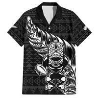 New Zealand Rugby Warrior Custom Family Matching Short Sleeve Bodycon Dress and Hawaiian Shirt Black Fern Taniko Motif LT9 Dad's Shirt - Short Sleeve Black - Polynesian Pride