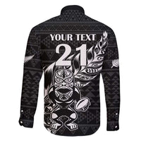 New Zealand Rugby Warrior Custom Family Matching Short Sleeve Bodycon Dress and Hawaiian Shirt Black Fern Taniko Motif LT9 - Polynesian Pride