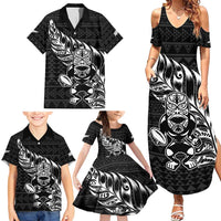 New Zealand Rugby Warrior Custom Family Matching Summer Maxi Dress and Hawaiian Shirt Black Fern Taniko Motif LT9 - Polynesian Pride