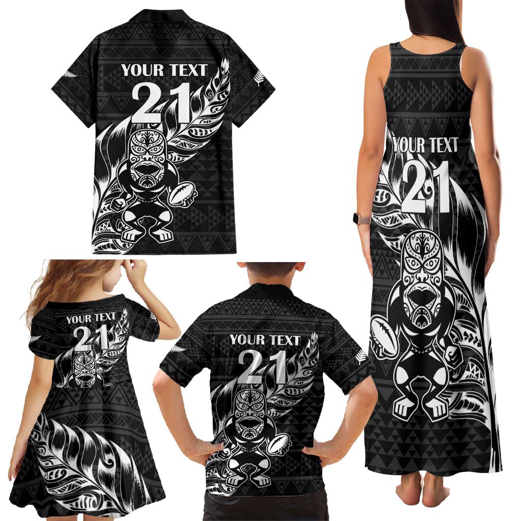 New Zealand Rugby Warrior Custom Family Matching Tank Maxi Dress and Hawaiian Shirt Black Fern Taniko Motif LT9 - Polynesian Pride
