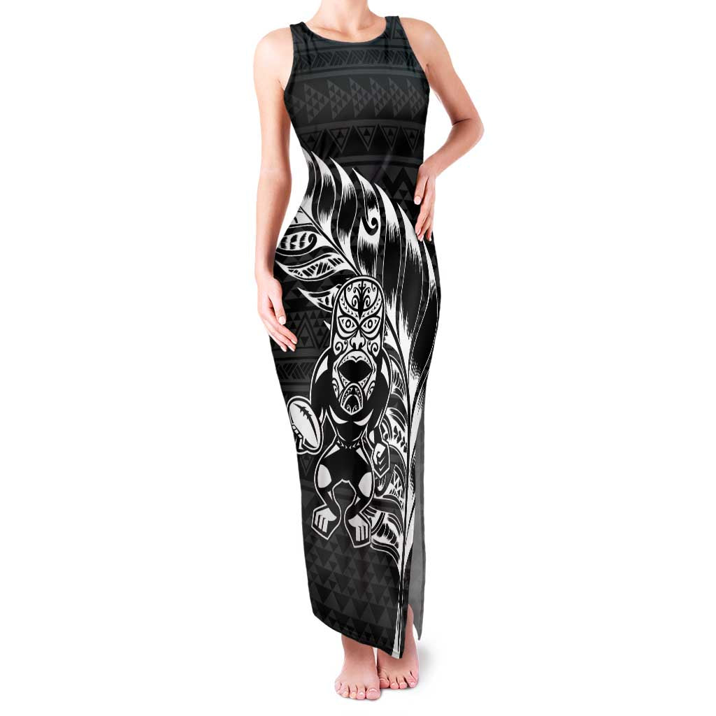 New Zealand Rugby Warrior Custom Family Matching Tank Maxi Dress and Hawaiian Shirt Black Fern Taniko Motif LT9 Mom's Dress Black - Polynesian Pride