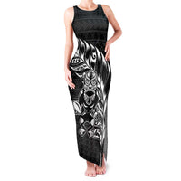 New Zealand Rugby Warrior Custom Family Matching Tank Maxi Dress and Hawaiian Shirt Black Fern Taniko Motif LT9 Mom's Dress Black - Polynesian Pride
