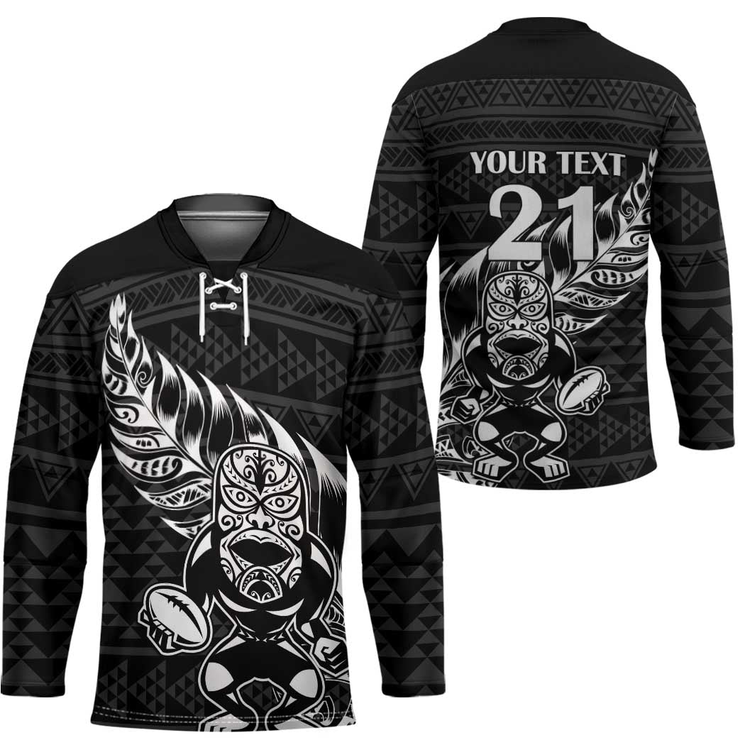 New Zealand Rugby Warrior Custom Hockey Jersey Black Fern Taniko Motif - Polynesian Pride