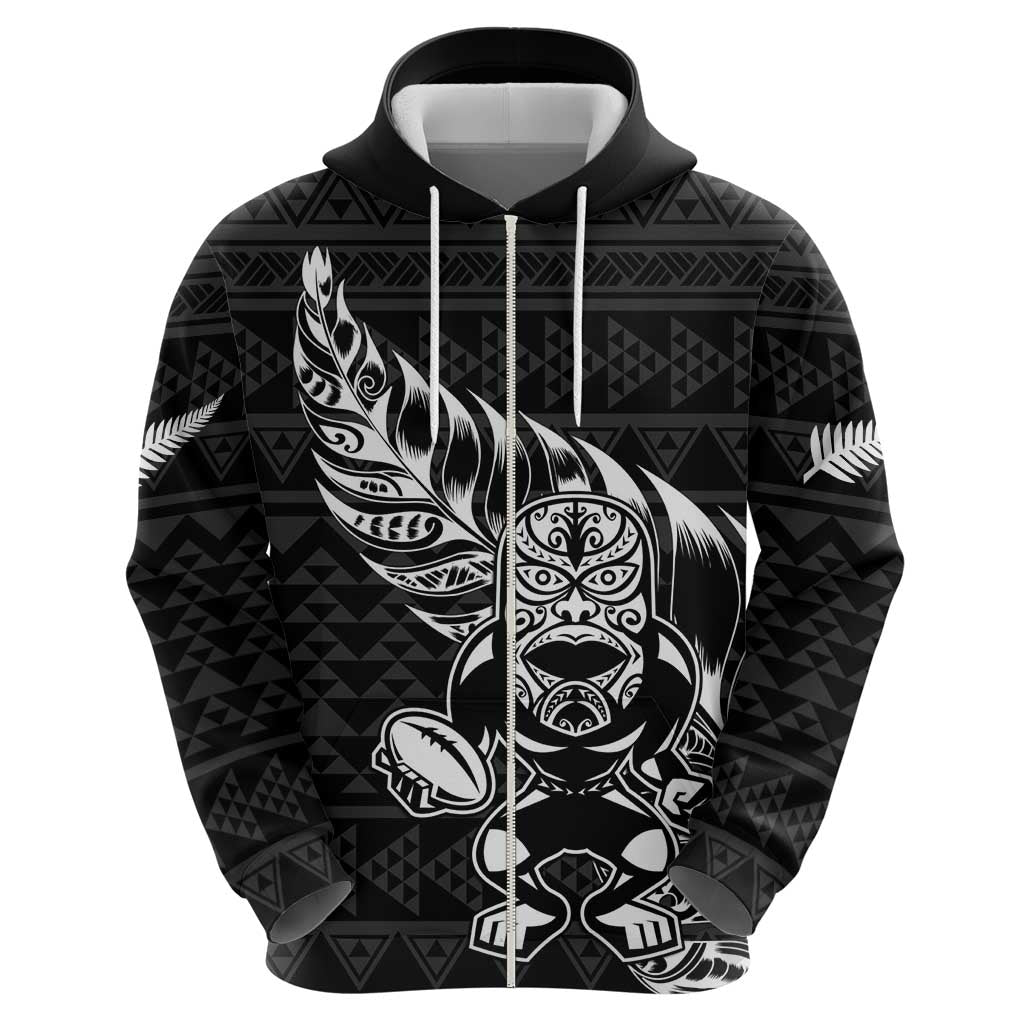New Zealand Rugby Warrior Custom Hoodie Black Fern Taniko Motif