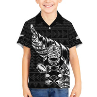 New Zealand Rugby Warrior Custom Kid Hawaiian Shirt Black Fern Taniko Motif LT9 Kid Black - Polynesian Pride