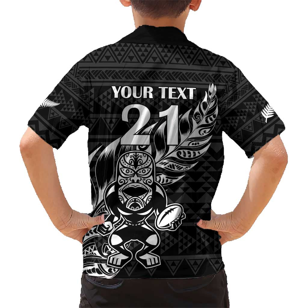 New Zealand Rugby Warrior Custom Kid Hawaiian Shirt Black Fern Taniko Motif LT9 - Polynesian Pride