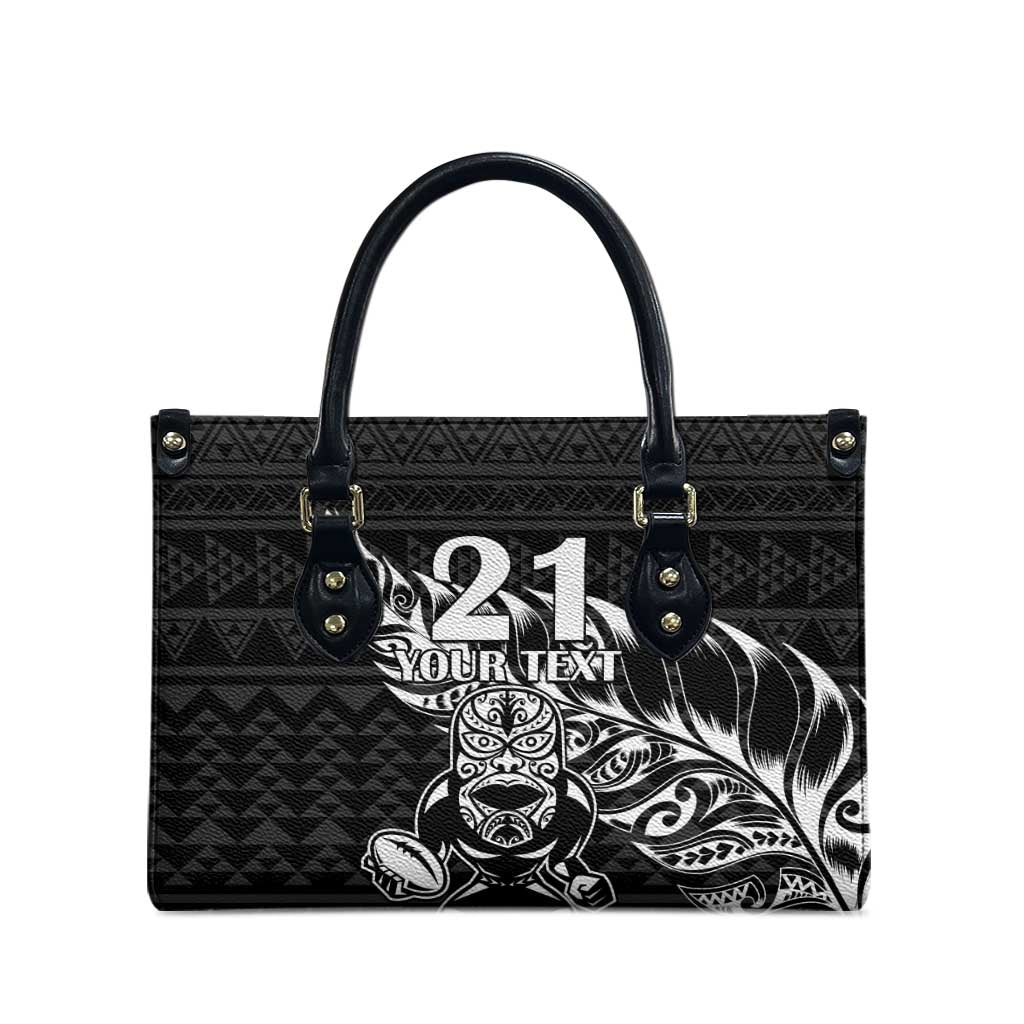 New Zealand Rugby Warrior Custom Leather Bag Black Fern Taniko Motif - Polynesian Pride