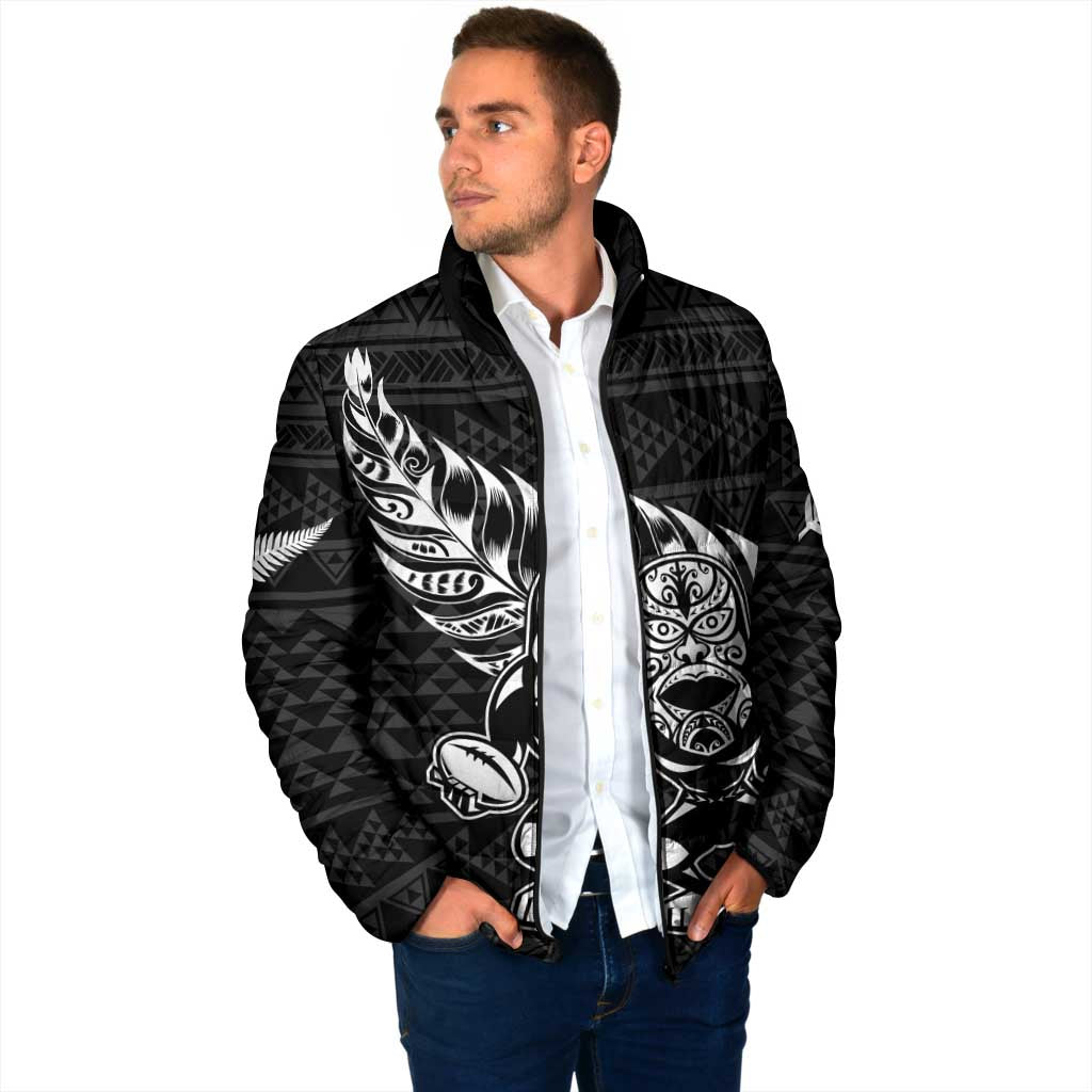 New Zealand Rugby Warrior Custom Padded Jacket Black Fern Taniko Motif - Polynesian Pride