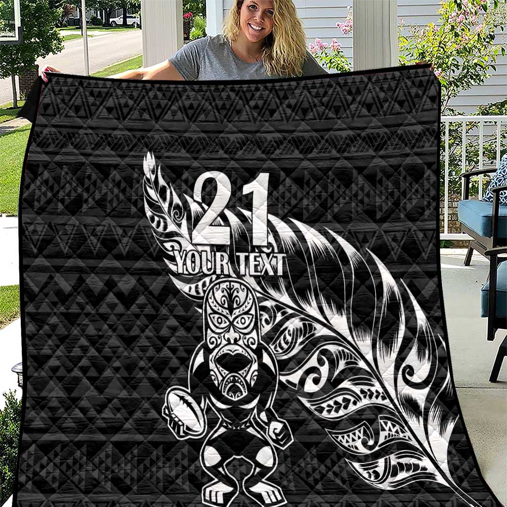 New Zealand Rugby Warrior Custom Quilt Black Fern Taniko Motif