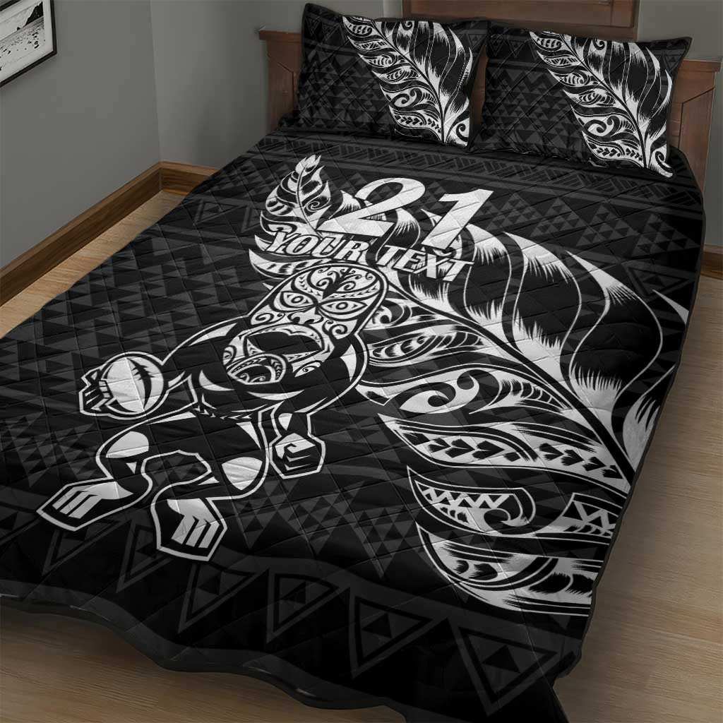 New Zealand Rugby Warrior Custom Quilt Bed Set Black Fern Taniko Motif