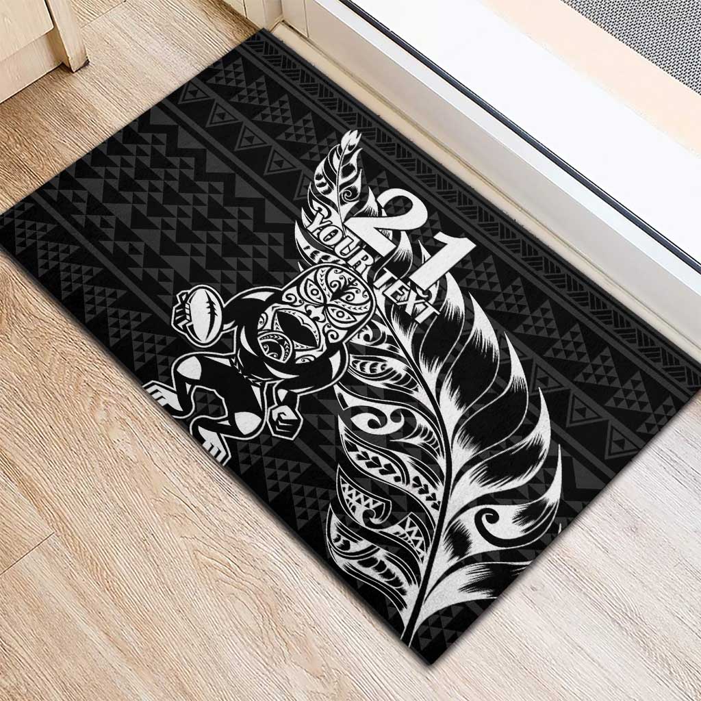 New Zealand Rugby Warrior Custom Rubber Doormat Black Fern Taniko Motif