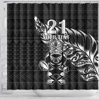 New Zealand Rugby Warrior Custom Shower Curtain Black Fern Taniko Motif