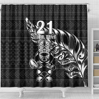 New Zealand Rugby Warrior Custom Shower Curtain Black Fern Taniko Motif