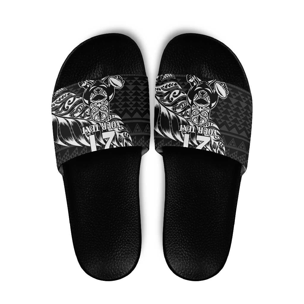 New Zealand Rugby Warrior Custom Slide Sandals Black Fern Taniko Motif LT9 Black - Polynesian Pride