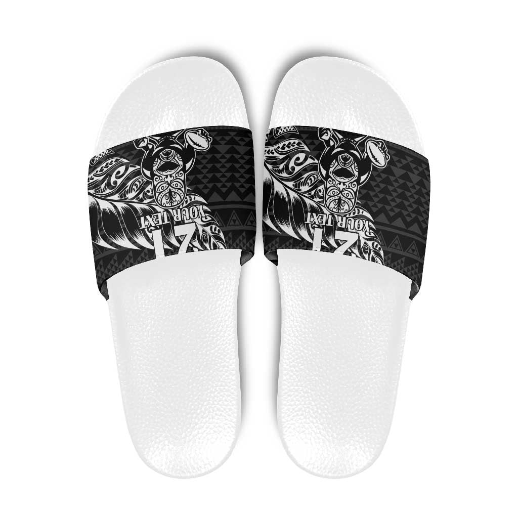 New Zealand Rugby Warrior Custom Slide Sandals Black Fern Taniko Motif LT9 Black - Polynesian Pride