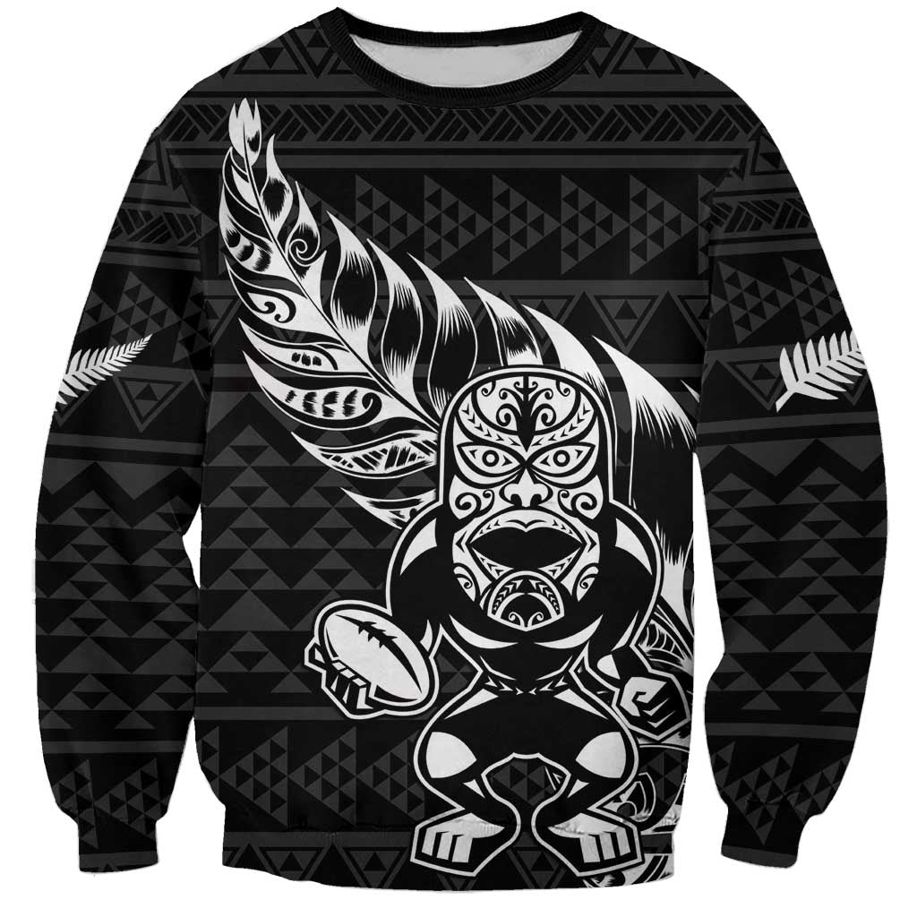 New Zealand Rugby Warrior Custom Sweatshirt Black Fern Taniko Motif