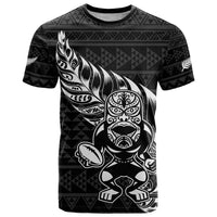 New Zealand Rugby Warrior Custom T Shirt Black Fern Taniko Motif