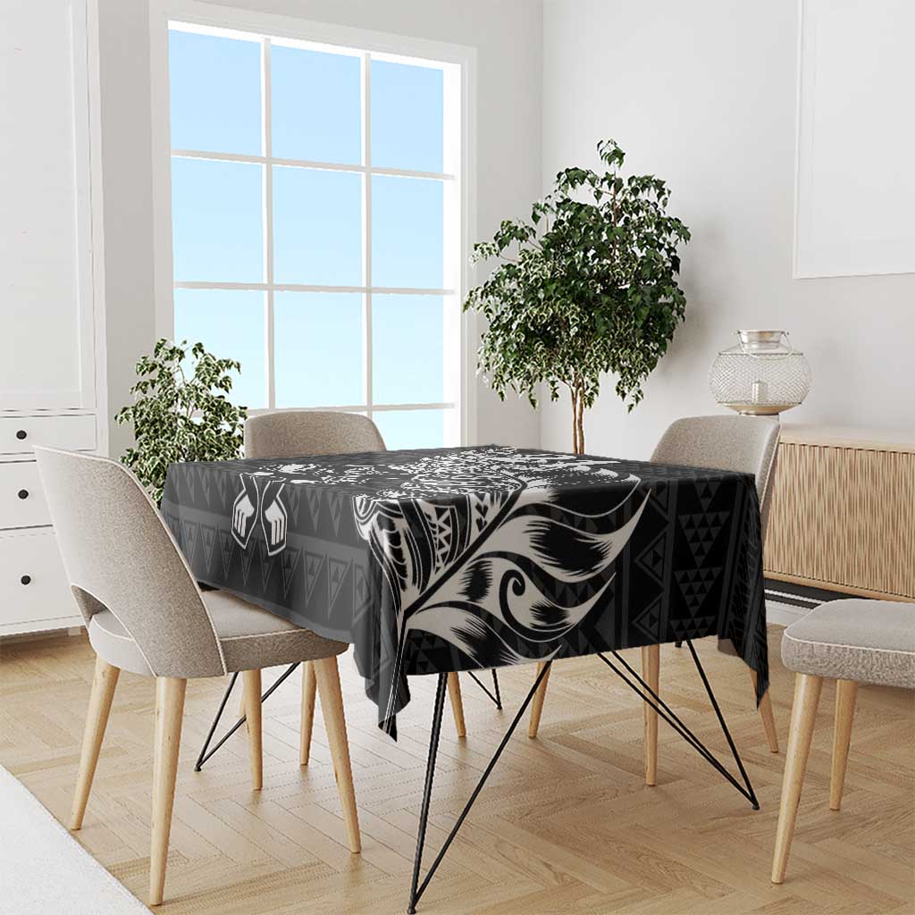 New Zealand Rugby Warrior Custom Tablecloth Black Fern Taniko Motif