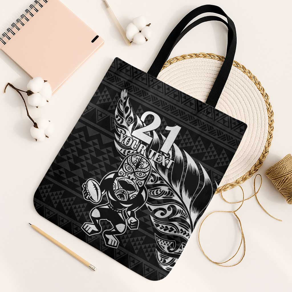 New Zealand Rugby Warrior Custom Tote Bag Black Fern Taniko Motif - Polynesian Pride