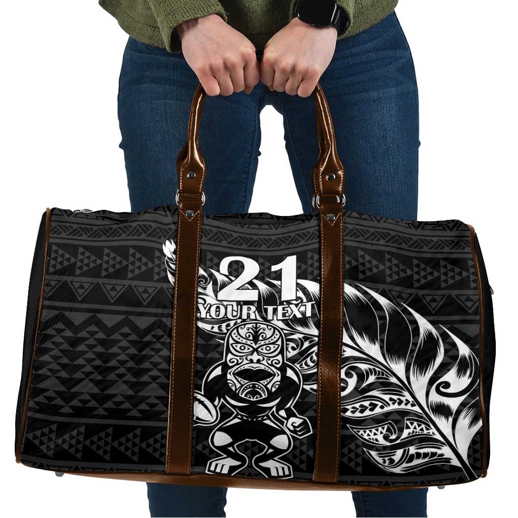 New Zealand Rugby Warrior Custom Travel Bag Black Fern Taniko Motif - Polynesian Pride