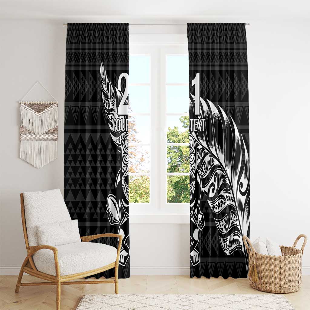 New Zealand Rugby Warrior Custom Window Curtain Black Fern Taniko Motif