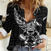 New Zealand Rugby Warrior Custom Women Casual Shirt Black Fern Taniko Motif LT9 Female Black - Polynesian Pride